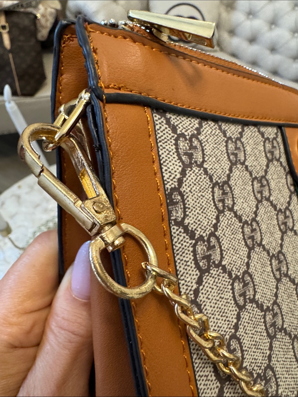 GG Canvas Crossbody with Tan Leather with  Signature logo - Picture 4 of 5